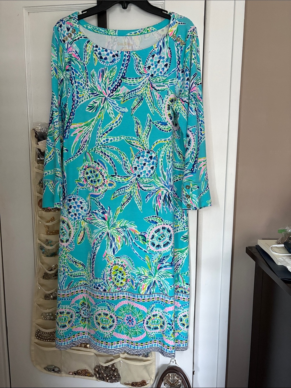 Turquoise Floral Print Shift Dress